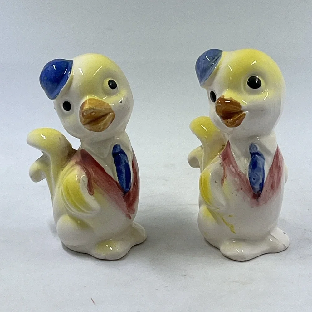 Dapper Duck Chalkware MCM Anthropomorphic Kitschy Japan 50s Shelf‎ Decor Set